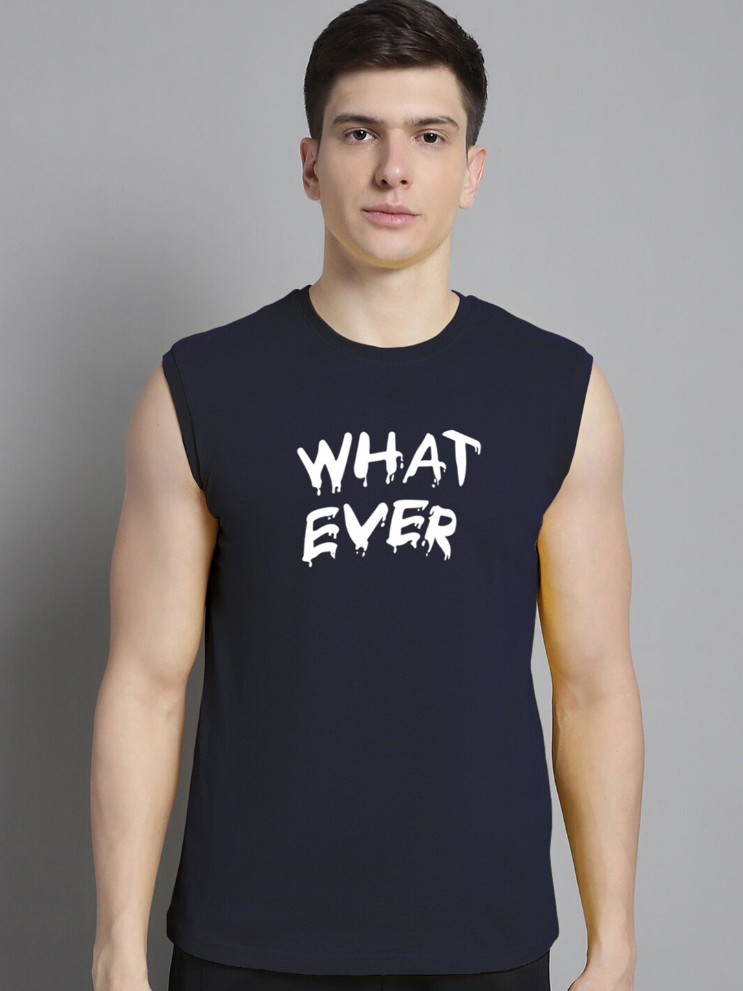 

Friskers Typography Printed Slim Fit Pure Cotton T-shirt, Navy blue