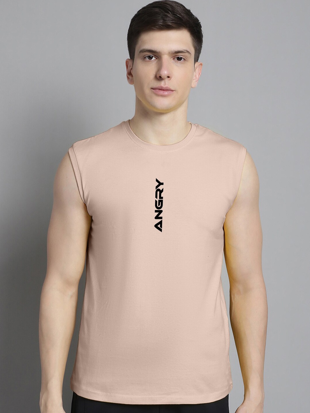 

Friskers Typography Printed Bio-Wash Slim Fit Pure Cotton Gym T-shirt, Peach