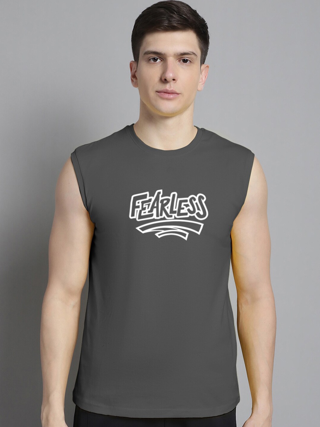 

Friskers Typography Printed Slim Fit Pure Cotton T-Shirt, Grey