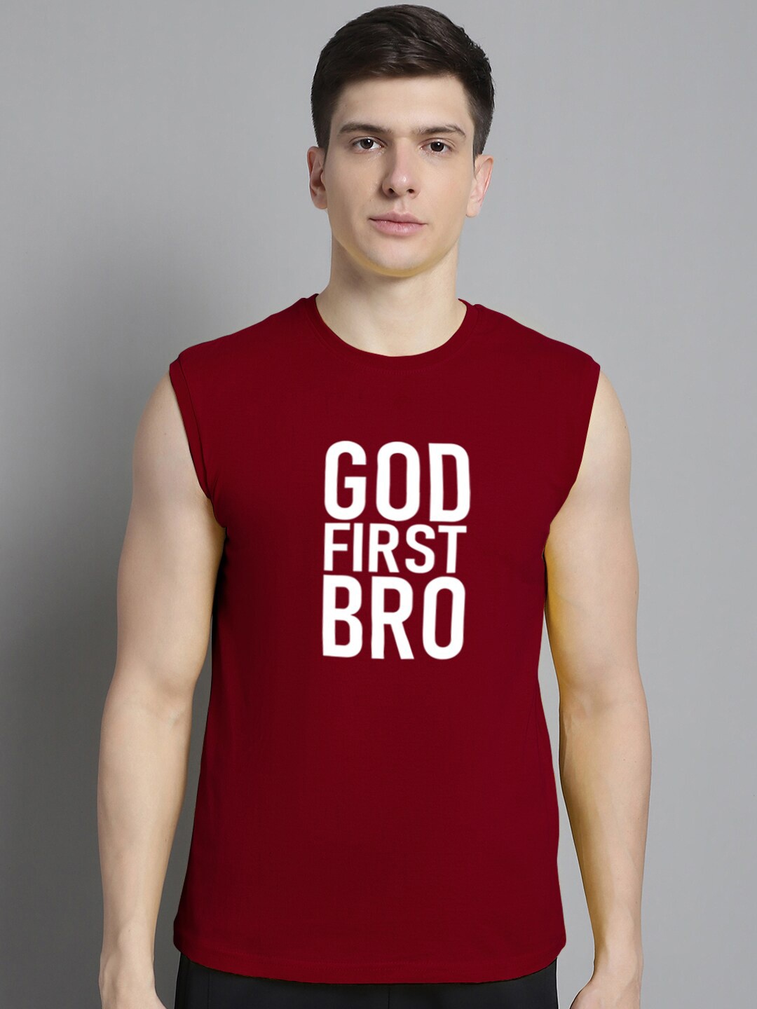 Friskers Typography Printed Pure Cotton Slim Fit T-shirt, Maroon