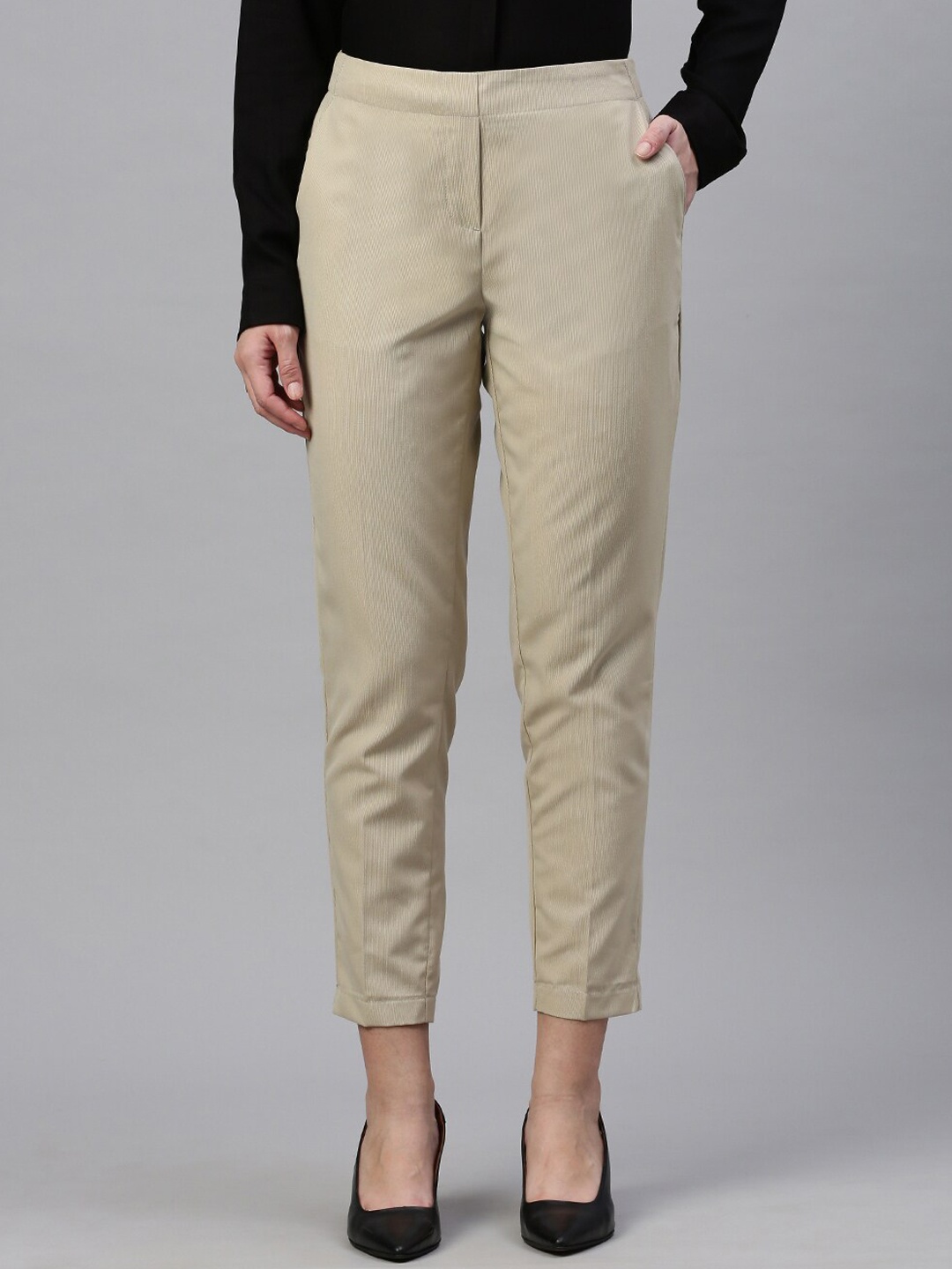 

De Moza Women Regular Fit Mid-Rise Regular Trouser, Beige