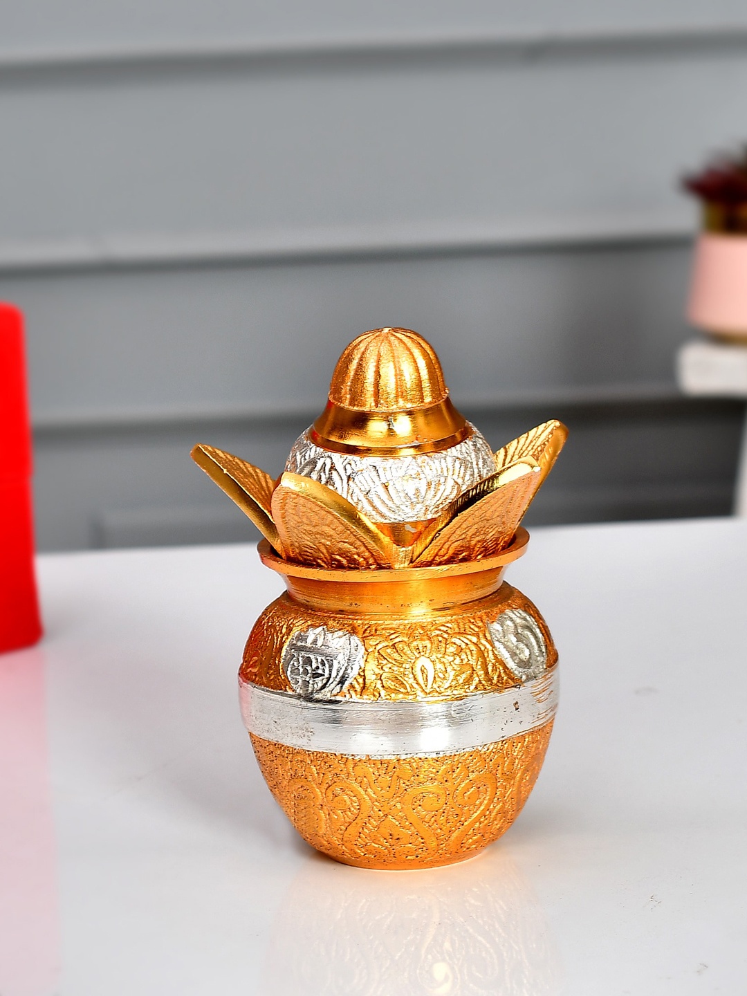 

COOPTIC Gold & Silver Toned Brass Kalash Pooja Essentials