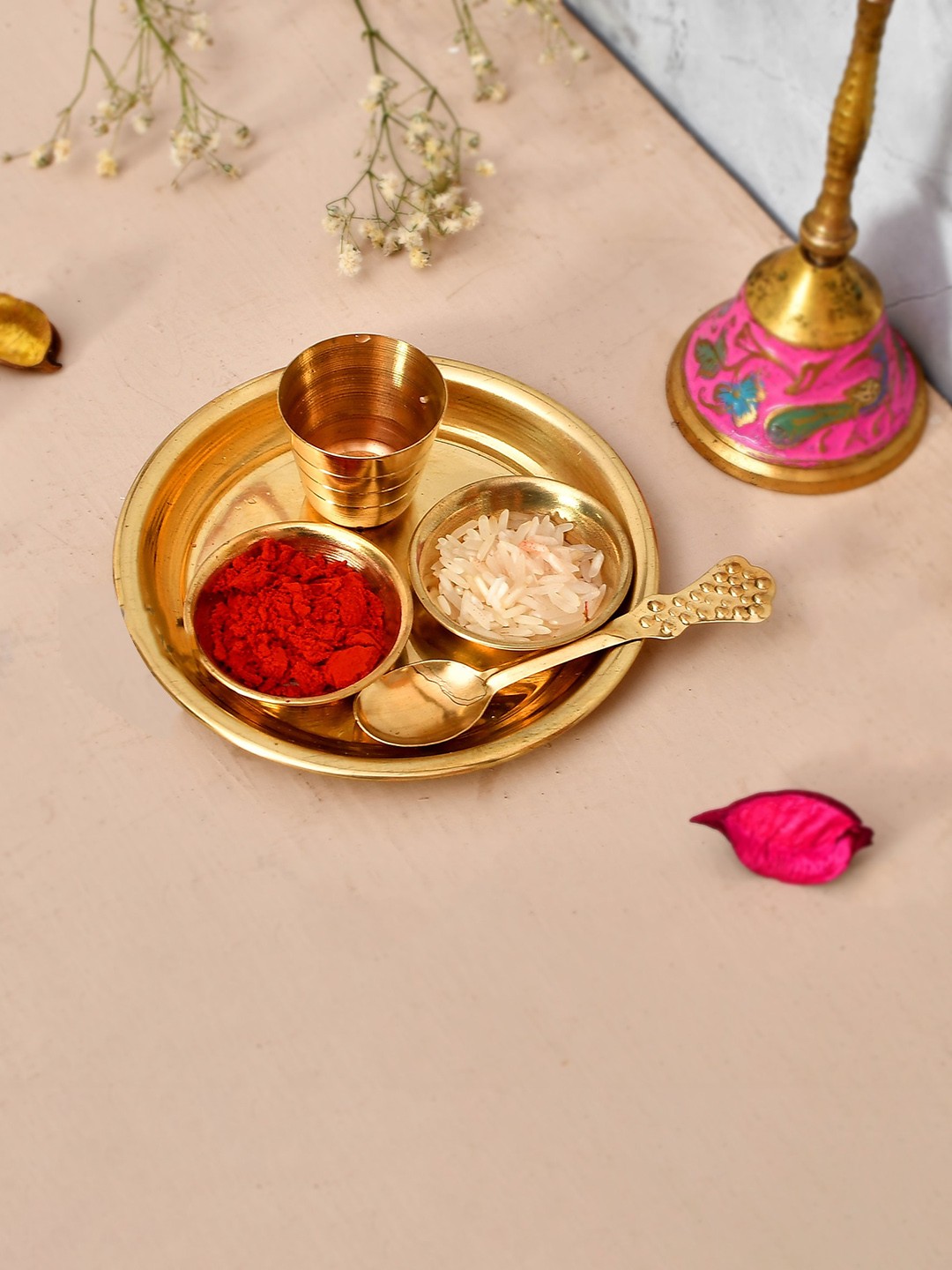 

COOPTIC Pooja Bhog Thali Set Essential 2 Pieces Brown Mandir Laddu Gopal Bhog Thali Set, Gold