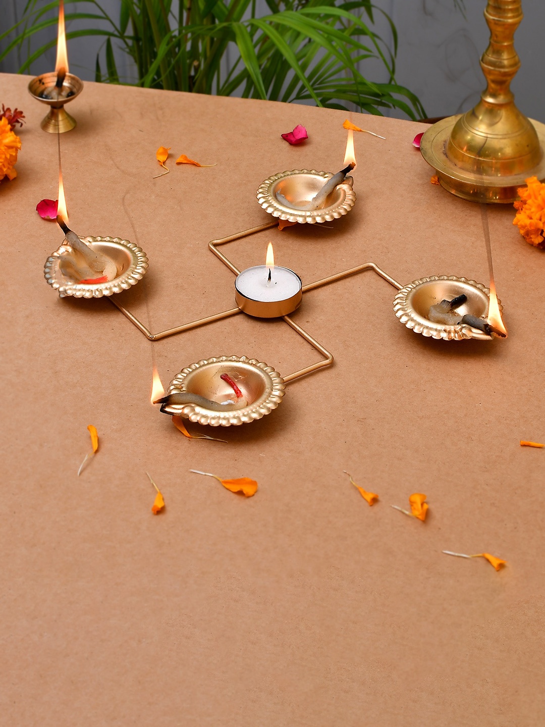 

COOPTIC Gold Toned Swastik Shape Metal Oil Diya Pooja Essentials