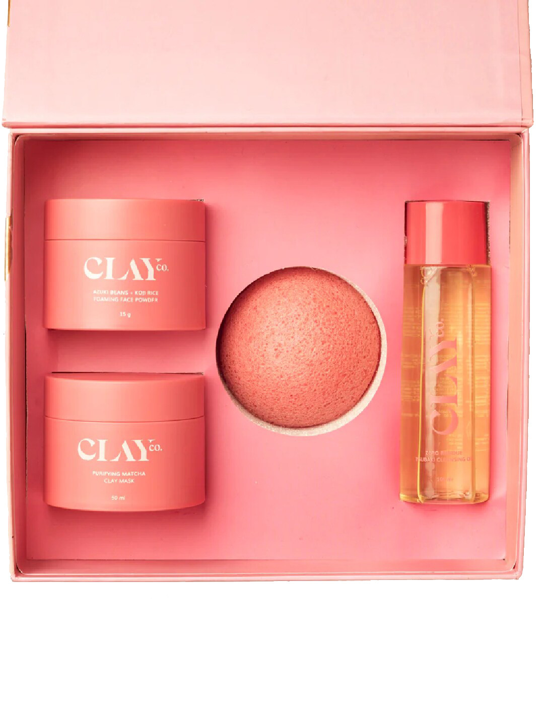 

CLAYco Kiyomeru Ritual Gift Set - Foaming Face Powder, Clay Mask, Sponge & Cleansing Oil, Multi