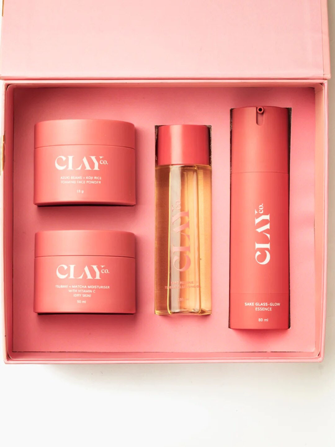 

CLAYco. Kyoto Am/Pm 4Pcs Set - Cleanser + Rice Foaming Powder + Essence + Moisturizer, Pink