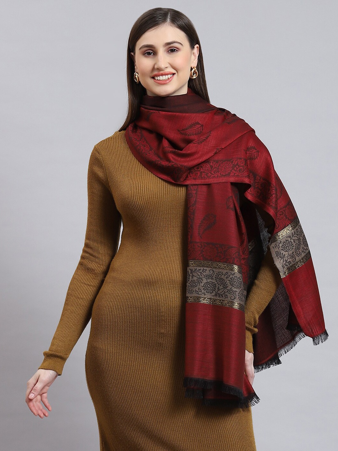 

Monte Carlo Ethnic Woven-Design Shawl, Maroon