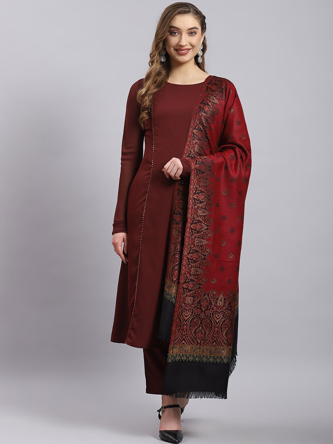 

Monte Carlo Women Ethnic Woven-Design Shawl, Maroon
