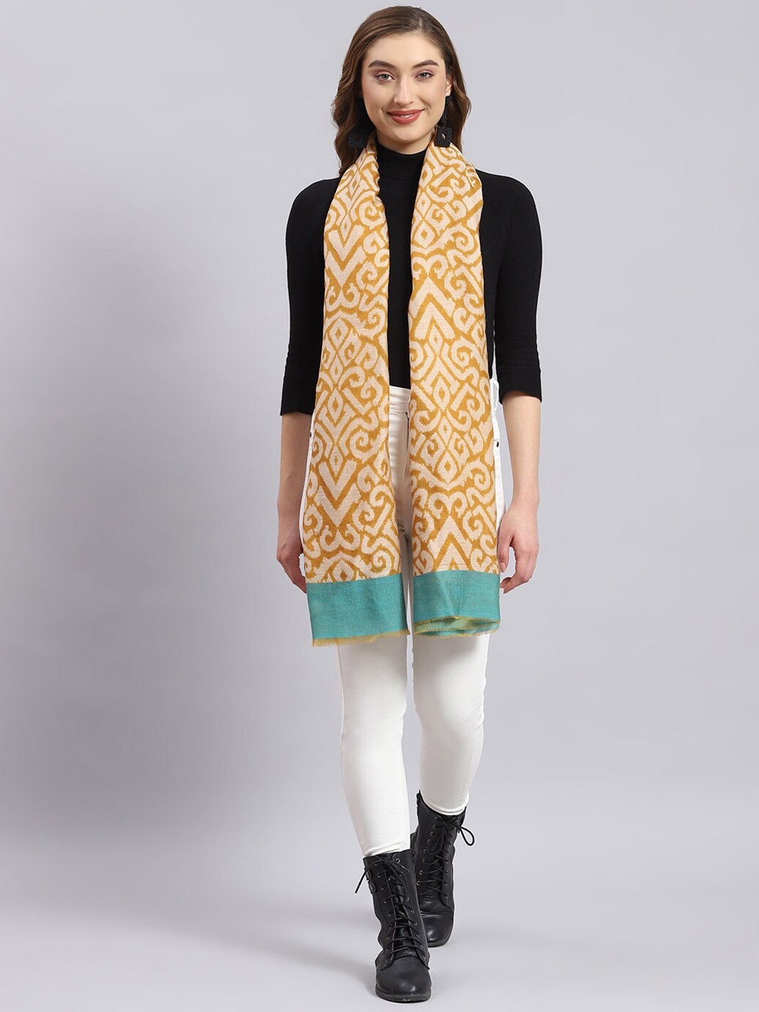 

Monte Carlo Ethnic Motifs Printed Stole, Mustard