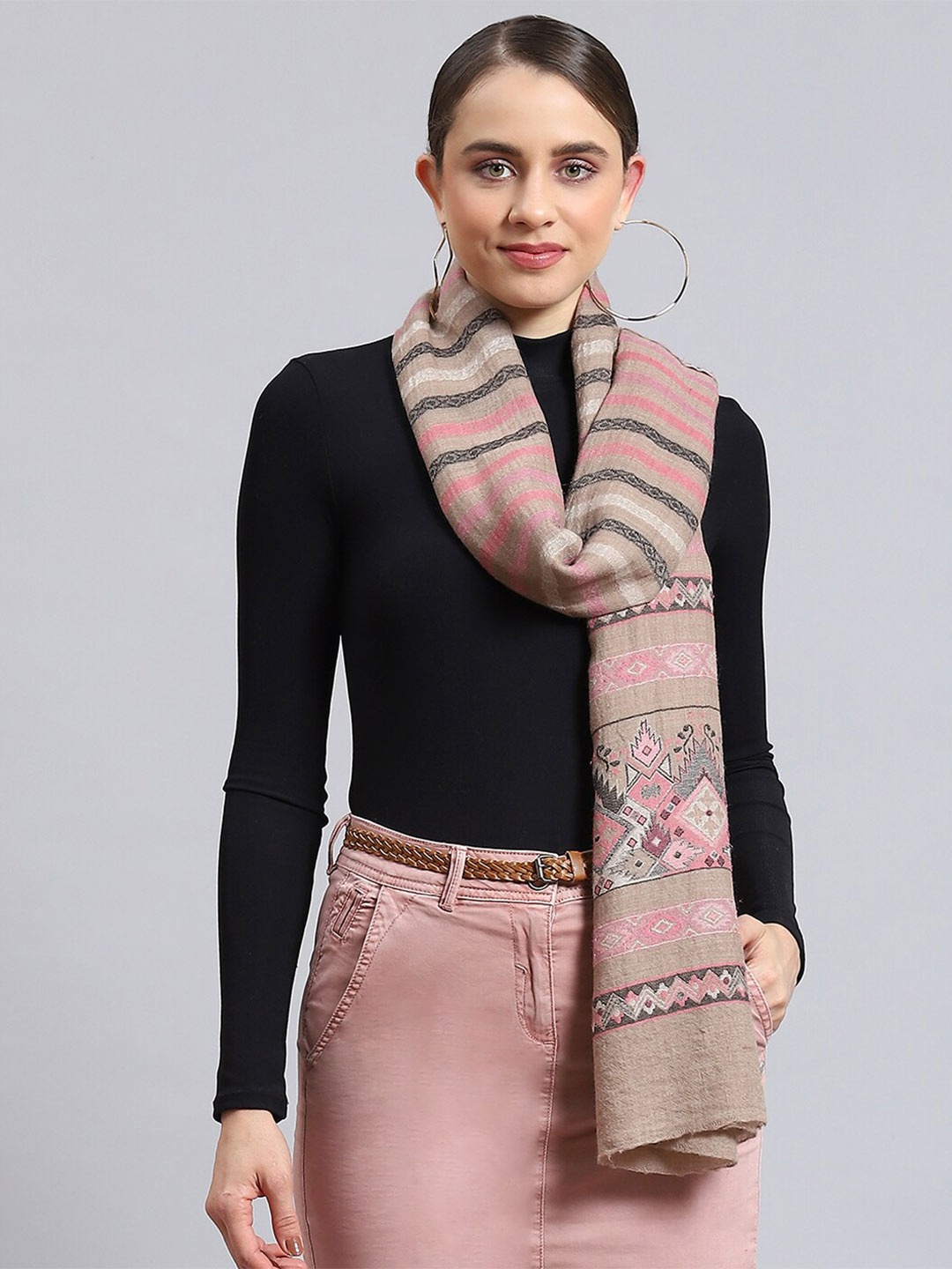 

Monte Carlo Striped Woven Design Stole, Pink