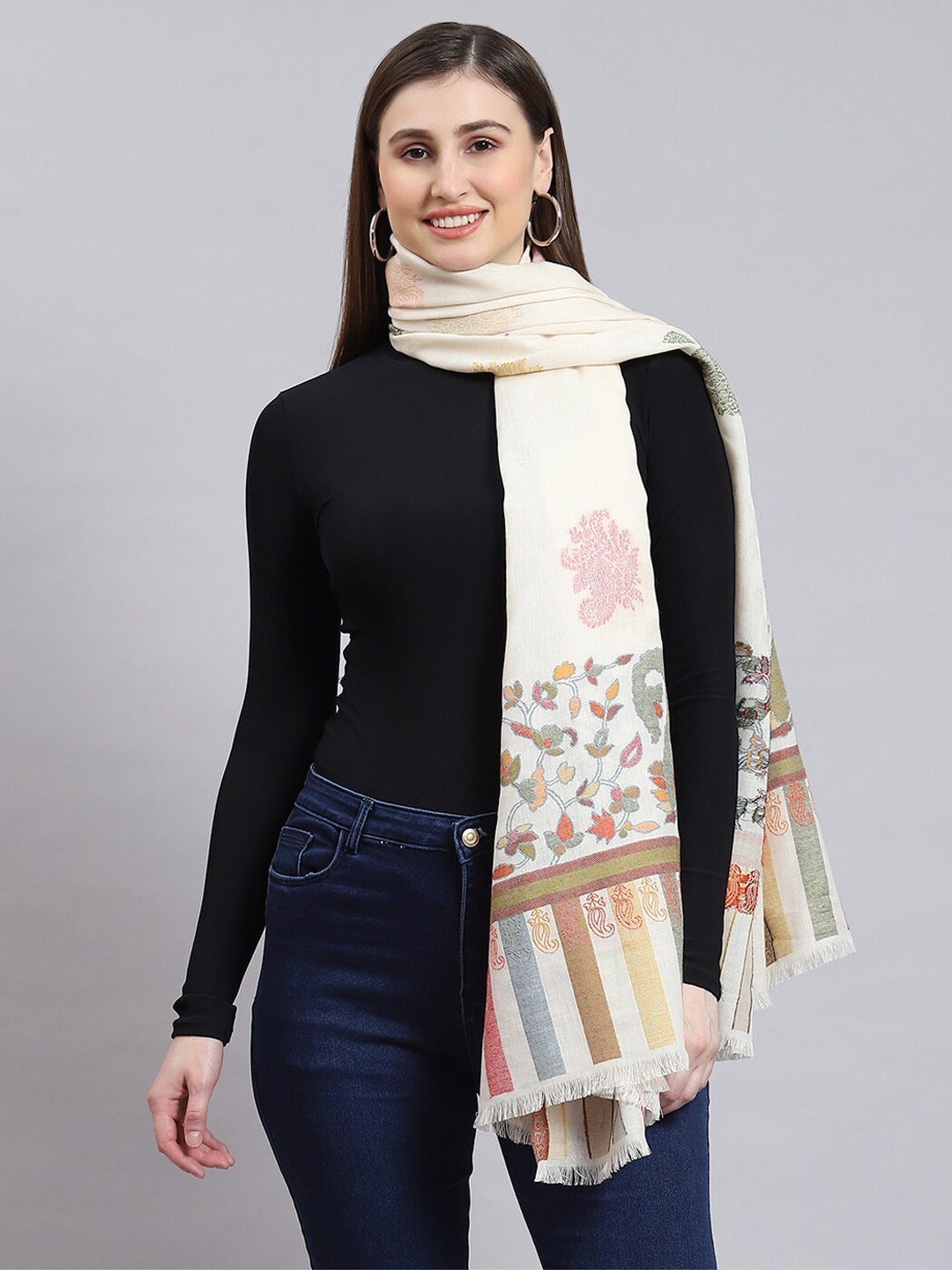 

Monte Carlo Woven Design Shawl, Off white