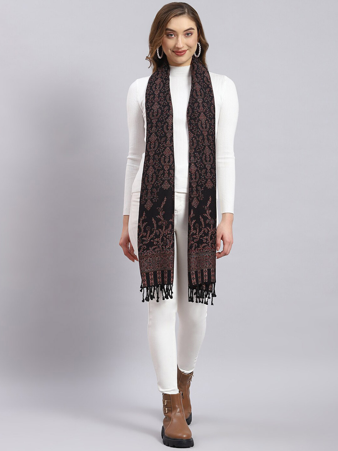 

Monte Carlo Floral Woven Design Stole, Black