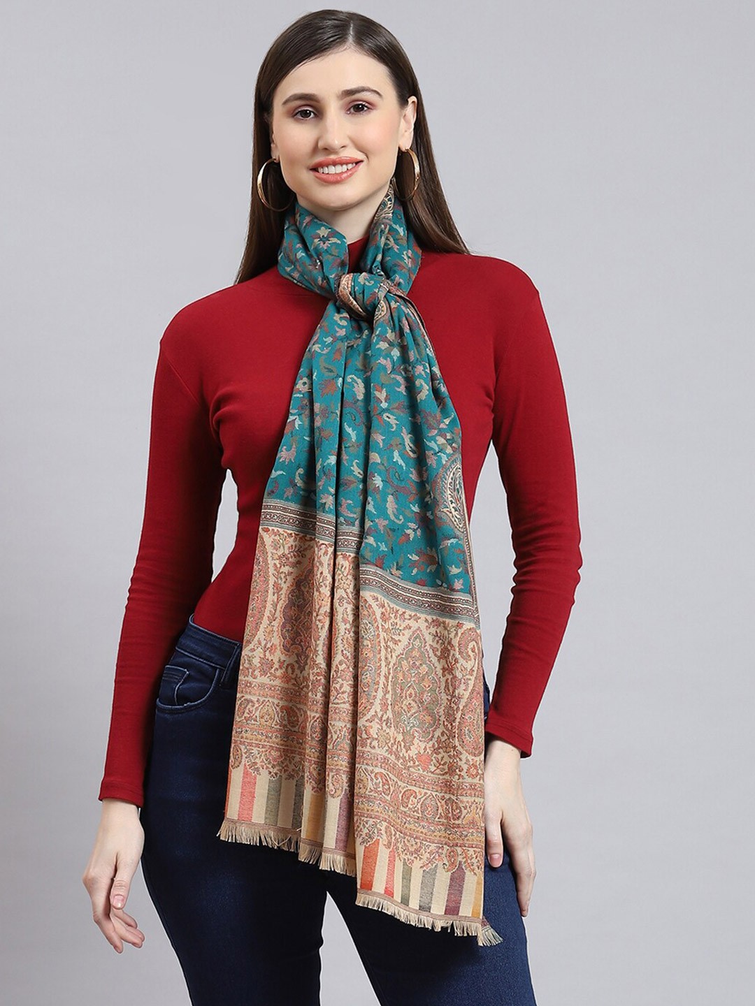 

Monte Carlo Women Woven Design Stole, Turquoise blue