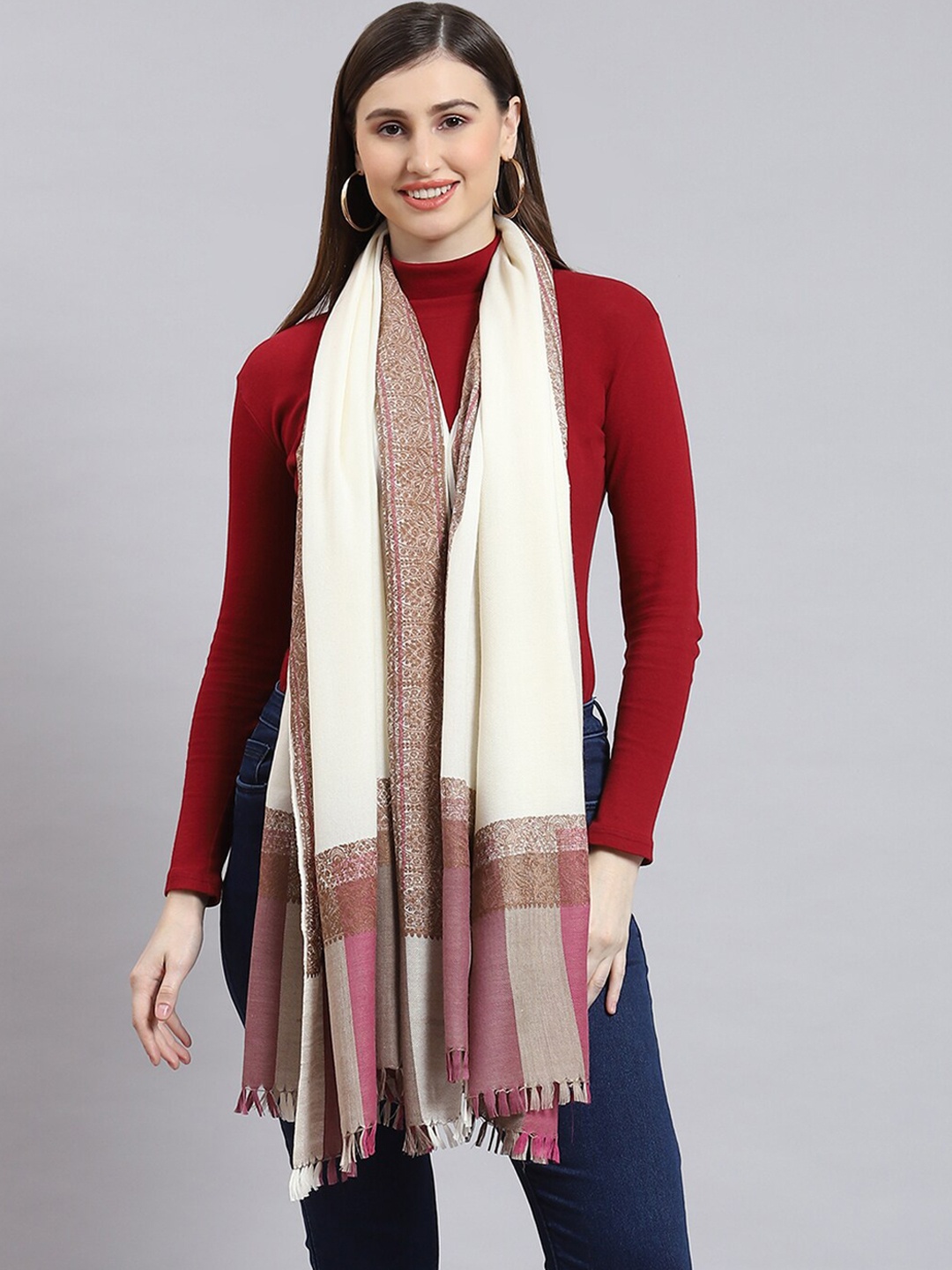 

Monte Carlo Woven Design Shawl, Off white