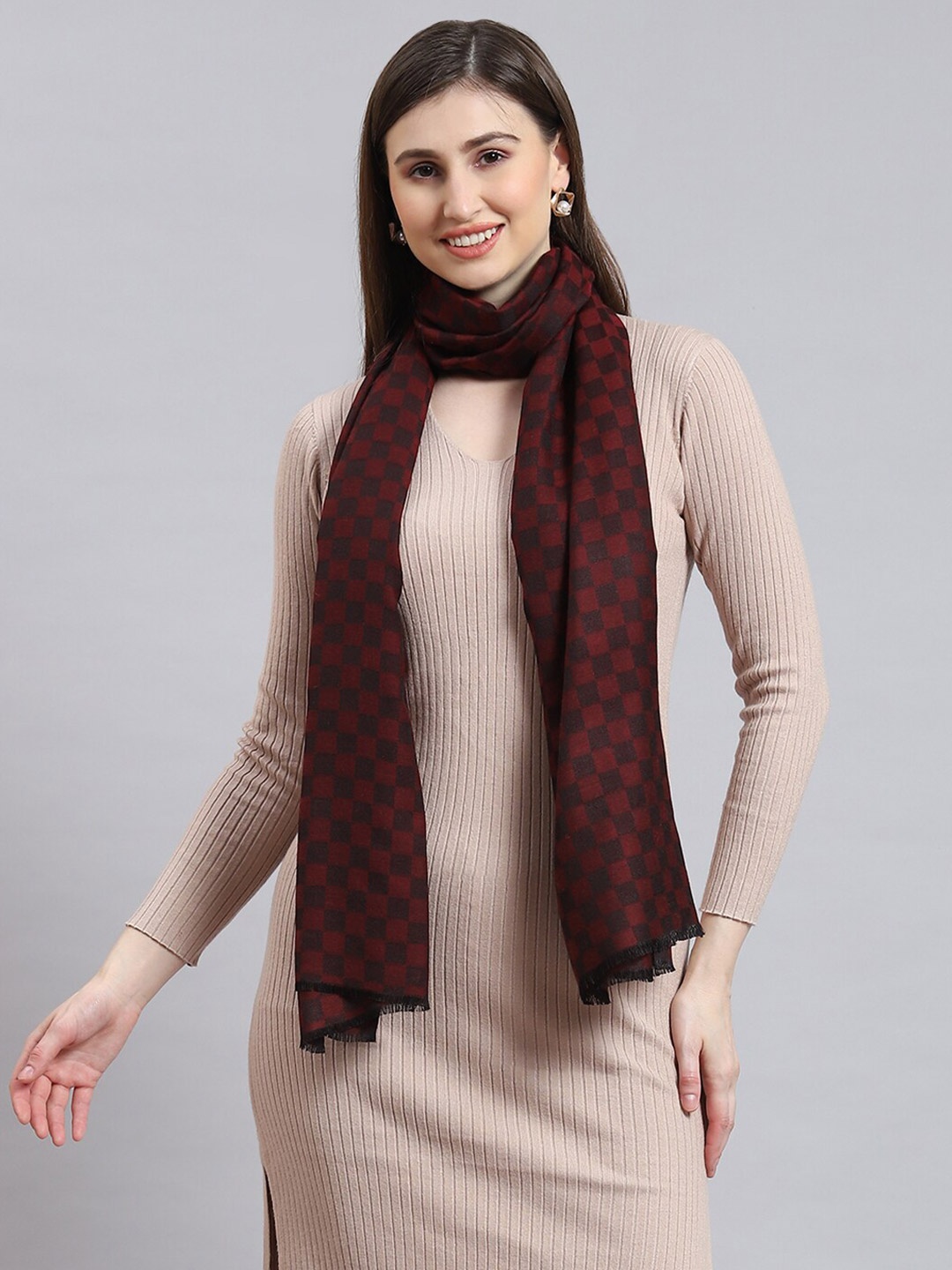 

Monte Carlo Checked Woven Design Stole, Maroon