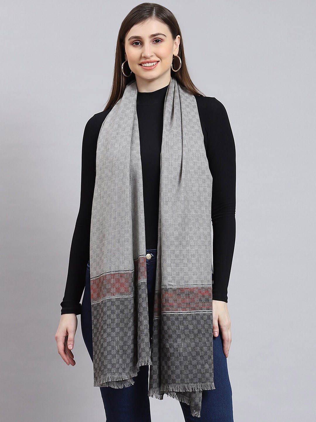 

Monte Carlo Women Geometric Woven Design Shawl, Grey