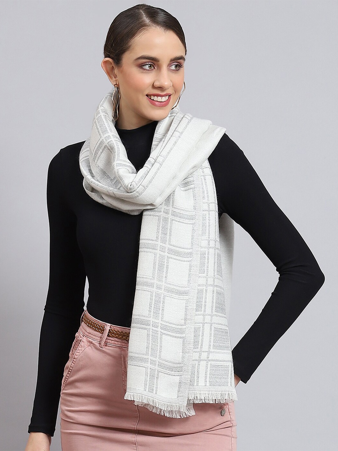 

Monte Carlo Checked Woven Design Stole, White