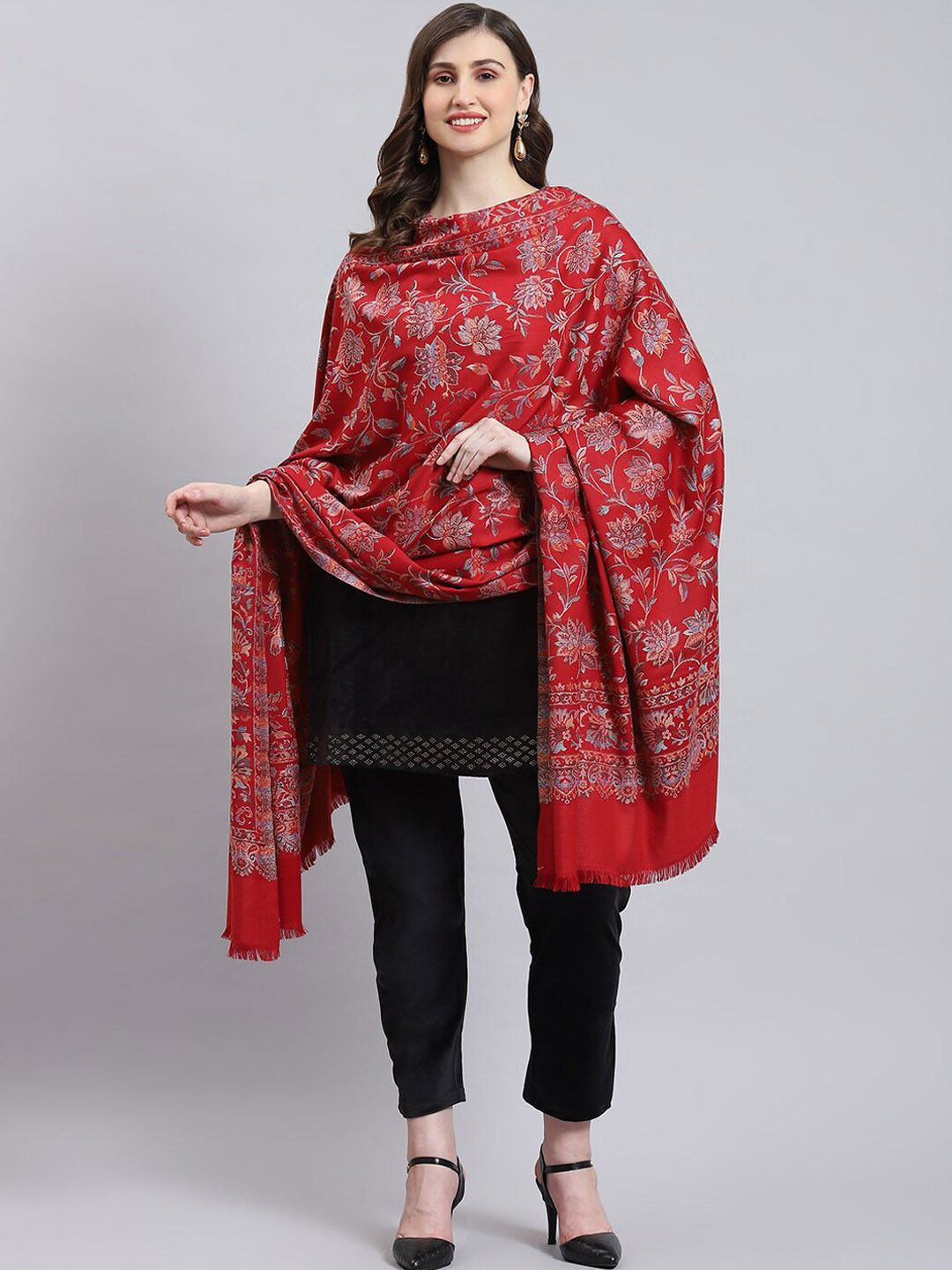 

Monte Carlo Floral Self Design Shawl, Red
