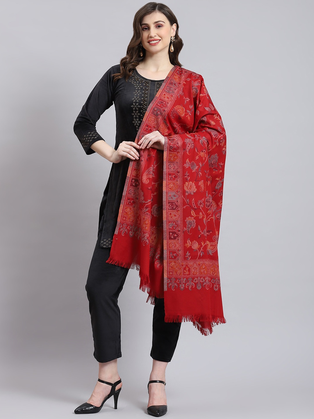 

Monte Carlo Floral Woven Design Shawls, Red