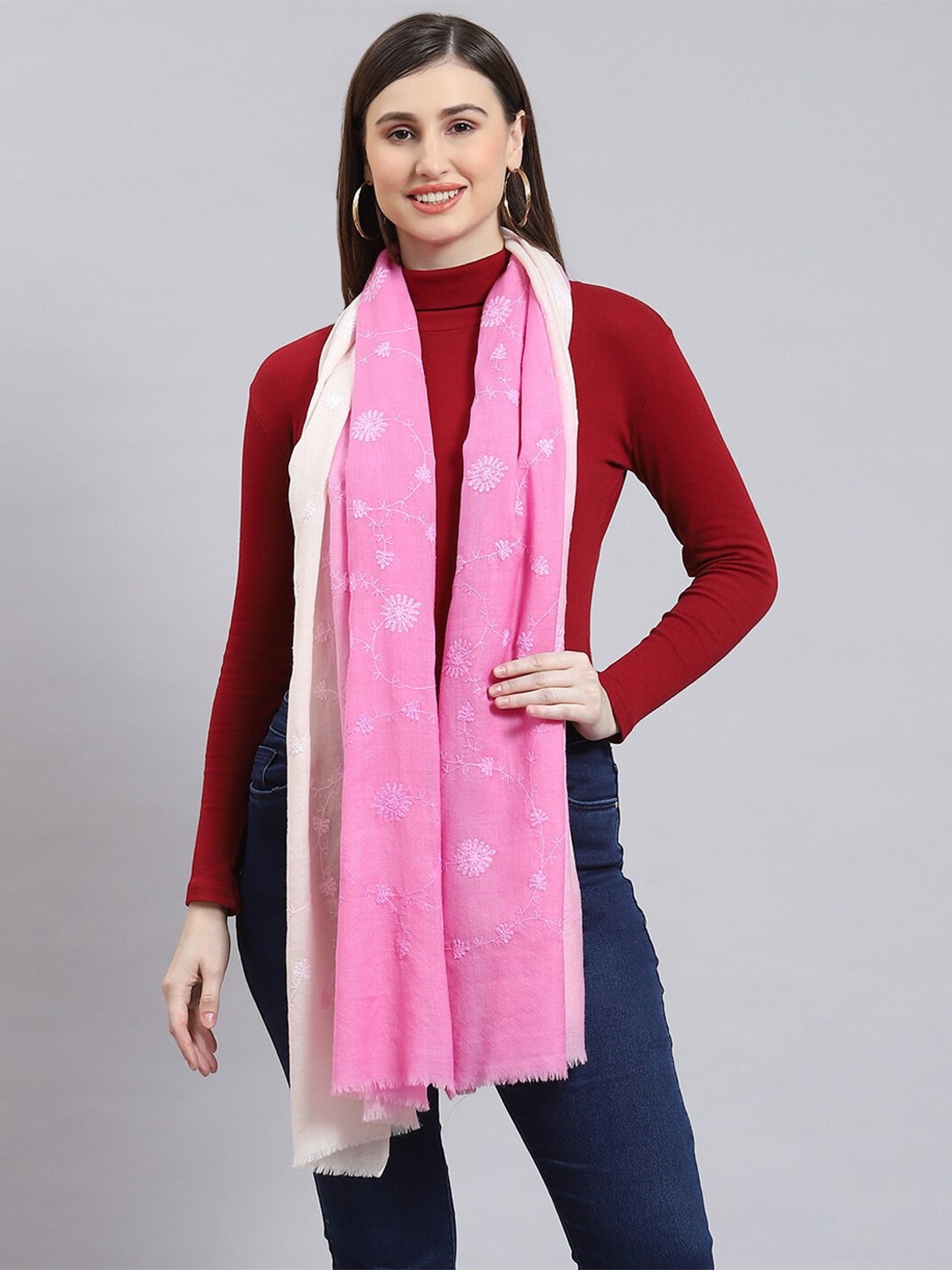 

Monte Carlo Ethnic Motifs Embroidered Stole, Pink