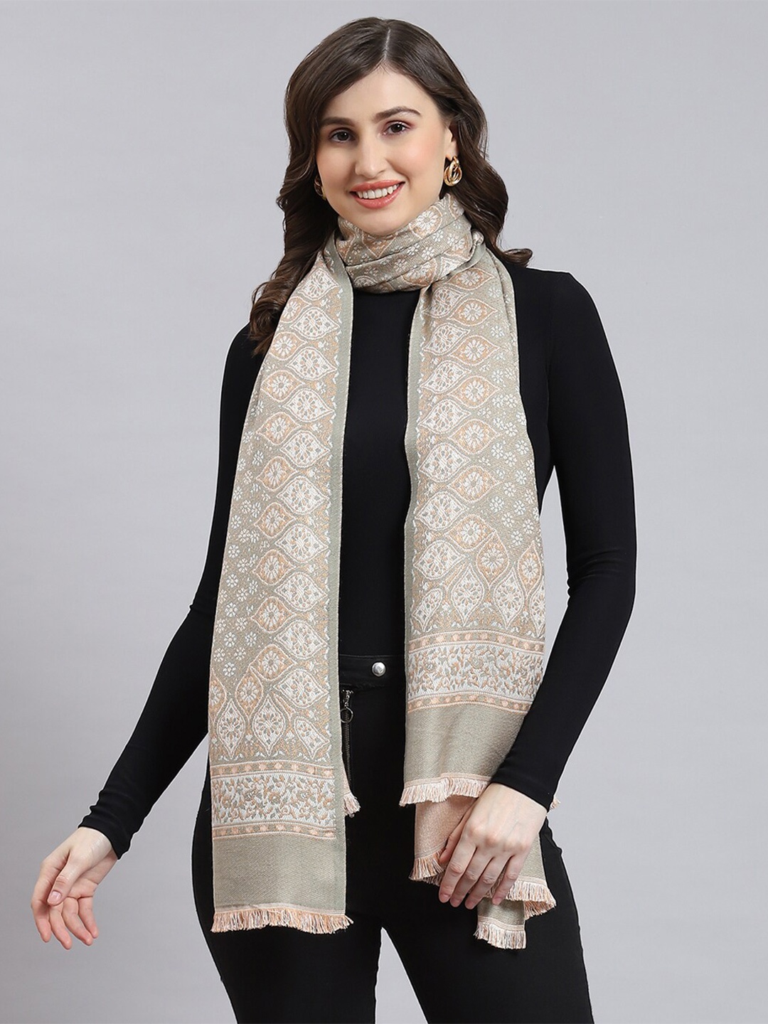 

Monte Carlo Ethnic Motifs Woven Design Stole, Beige