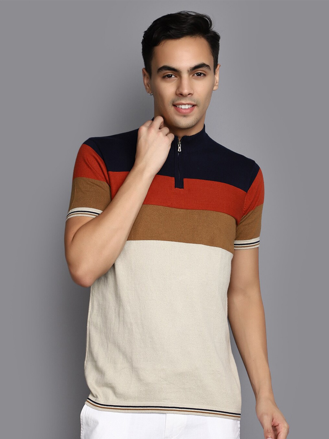 

V-Mart Colourblocked Henley Neck Cotton T-shirt, Blue