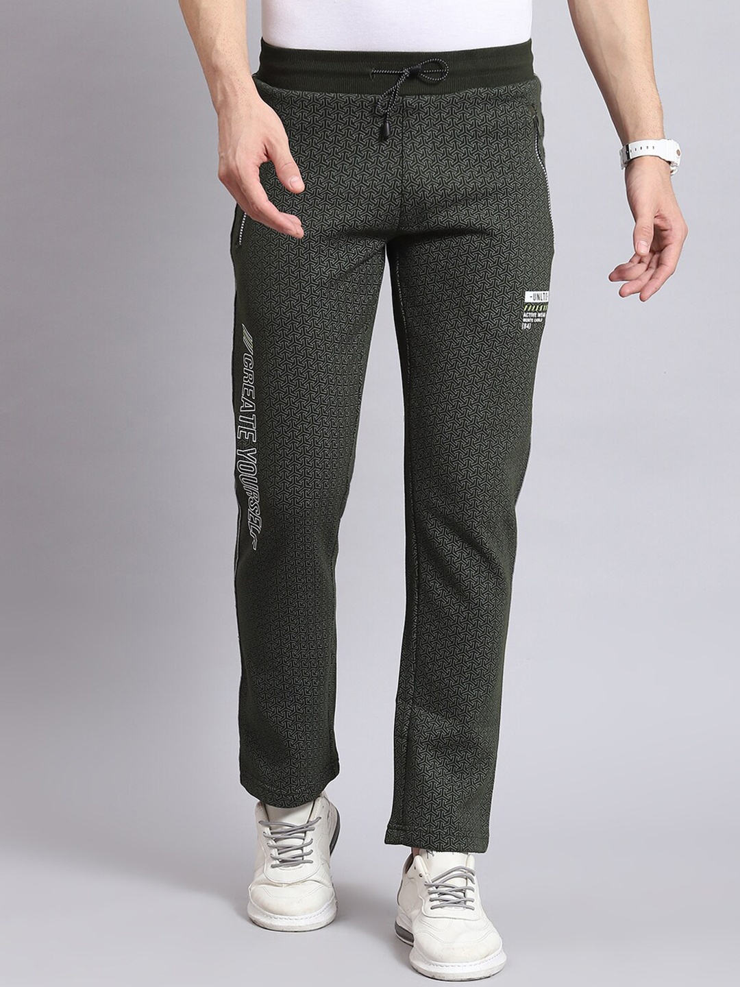 

Monte Carlo Men Printed Cotton Track Pants, Olive