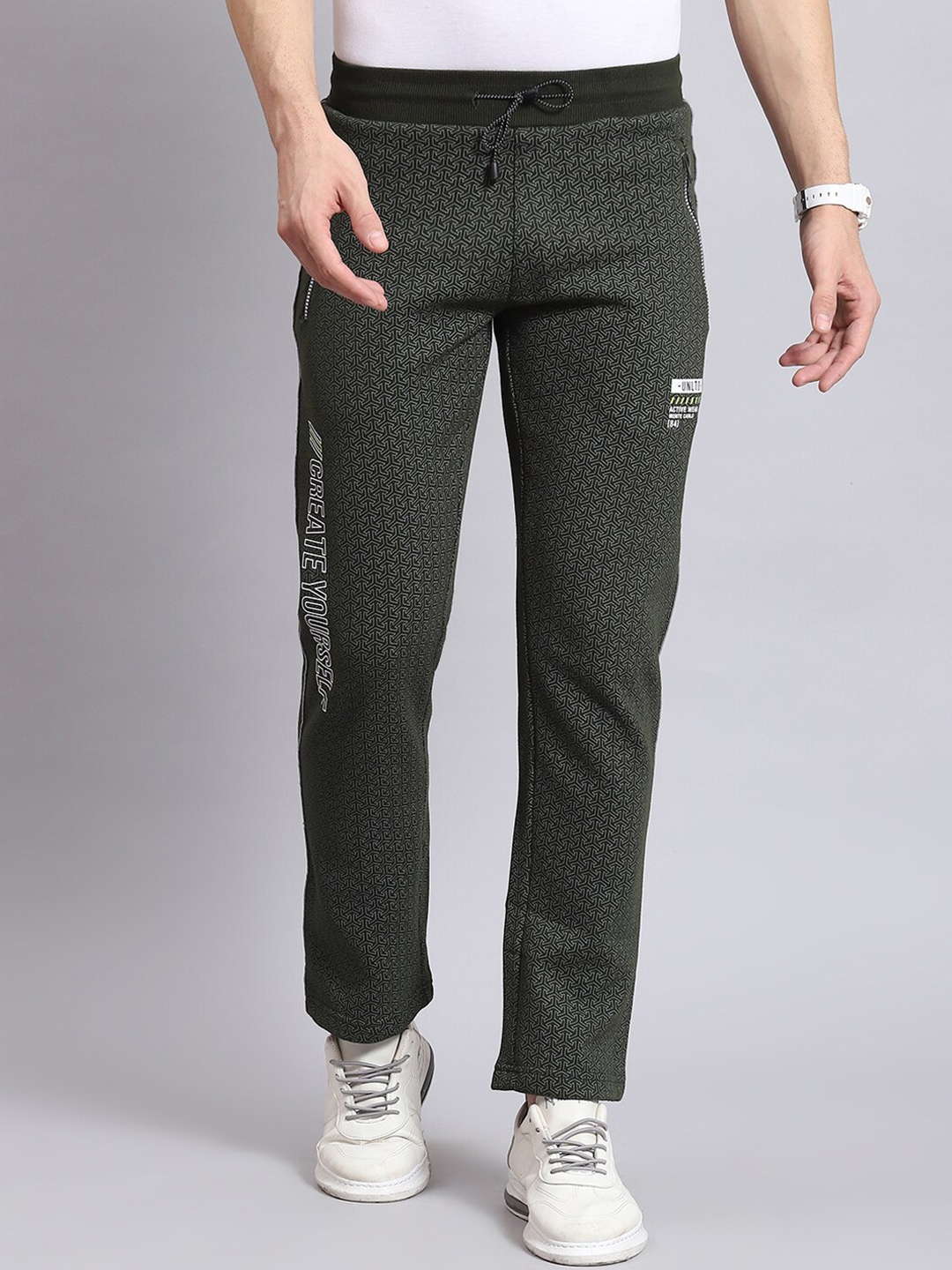 

Monte Carlo Men Typography Printed Mid-Rise Track Pants, Olive