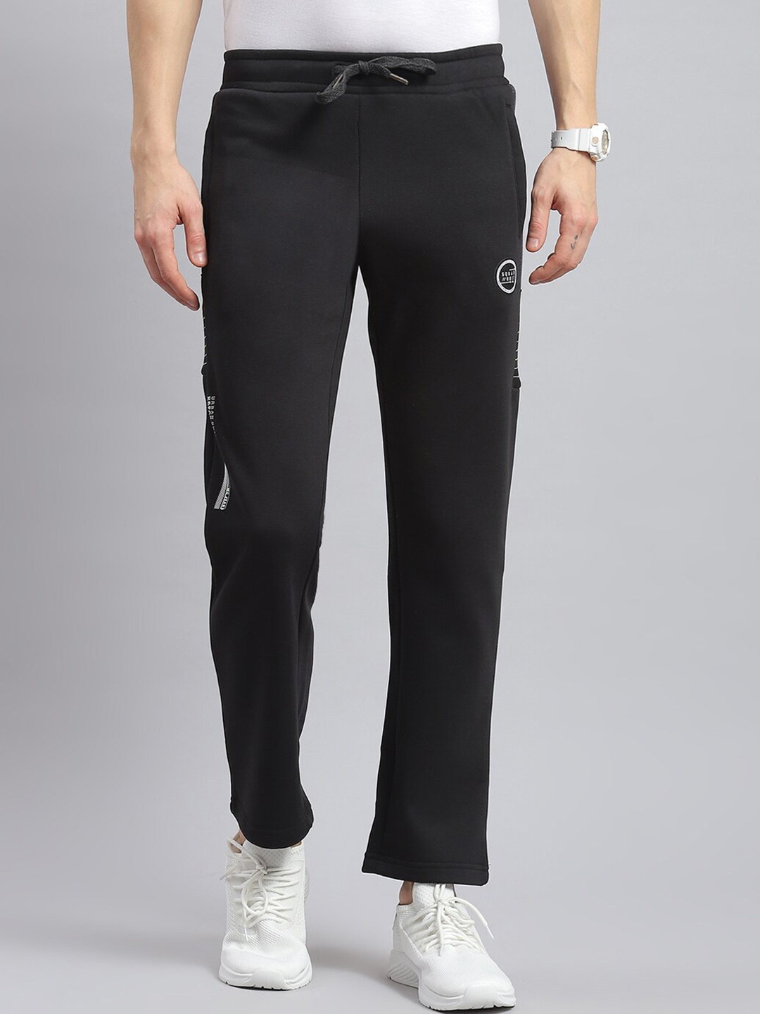 Monte Carlo Men Regular Fit Mid Rise Cotton Trackpants, Black