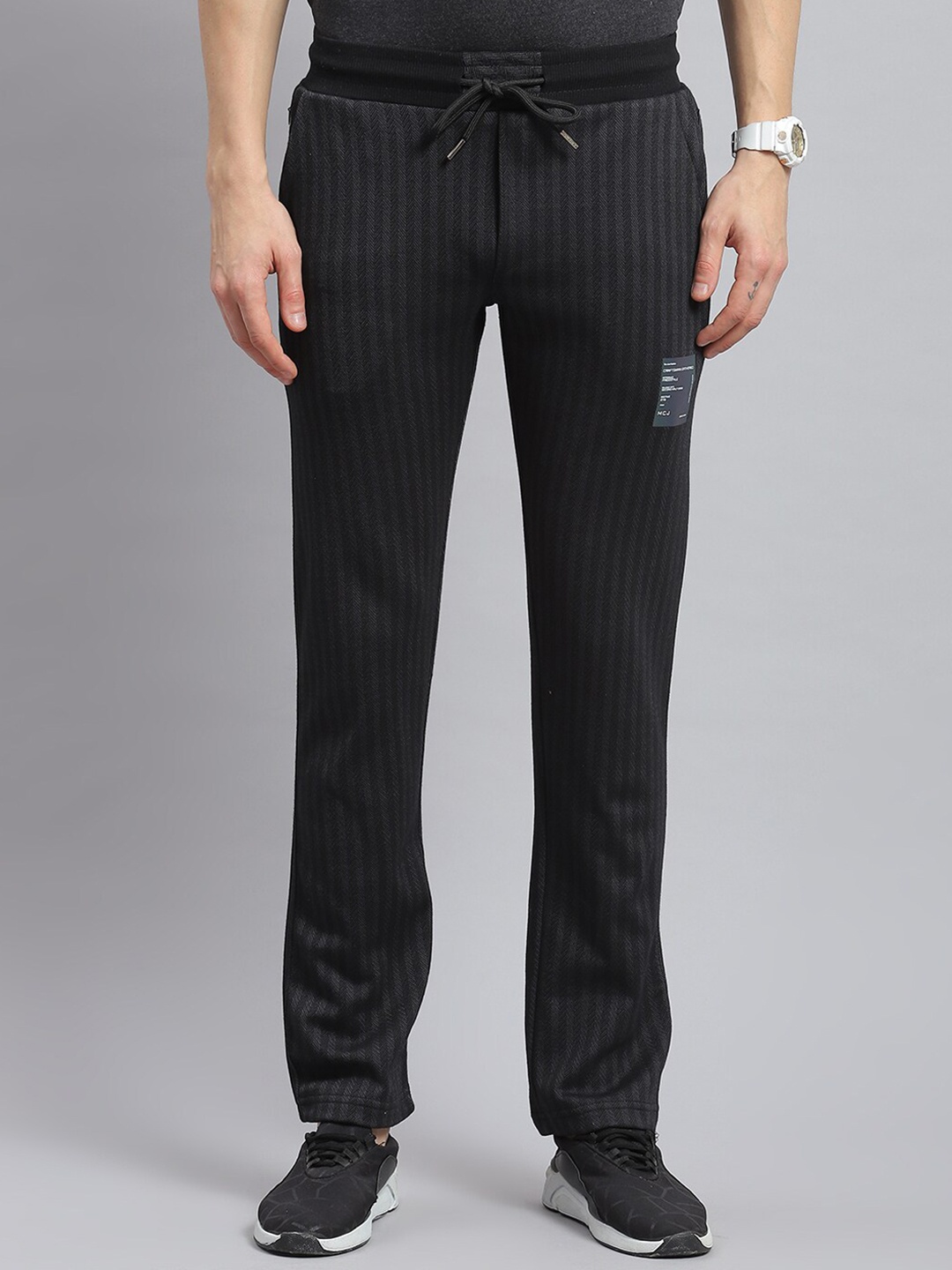 

Monte Carlo Men Striped Mid-Rise Track Pants, Black