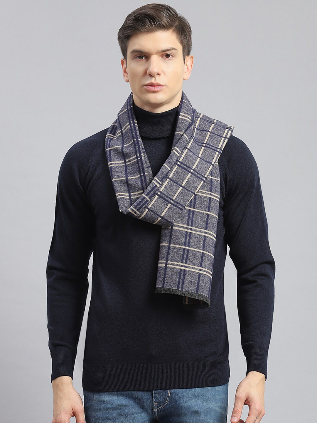 

Monte Carlo Checked Fringed Muffler, Blue