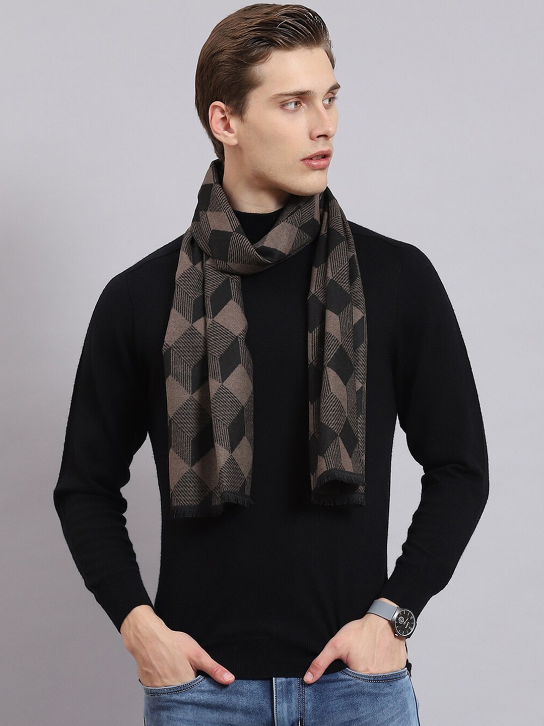 

Monte Carlo Men Geometric Printed Acrylic Muffler, Brown