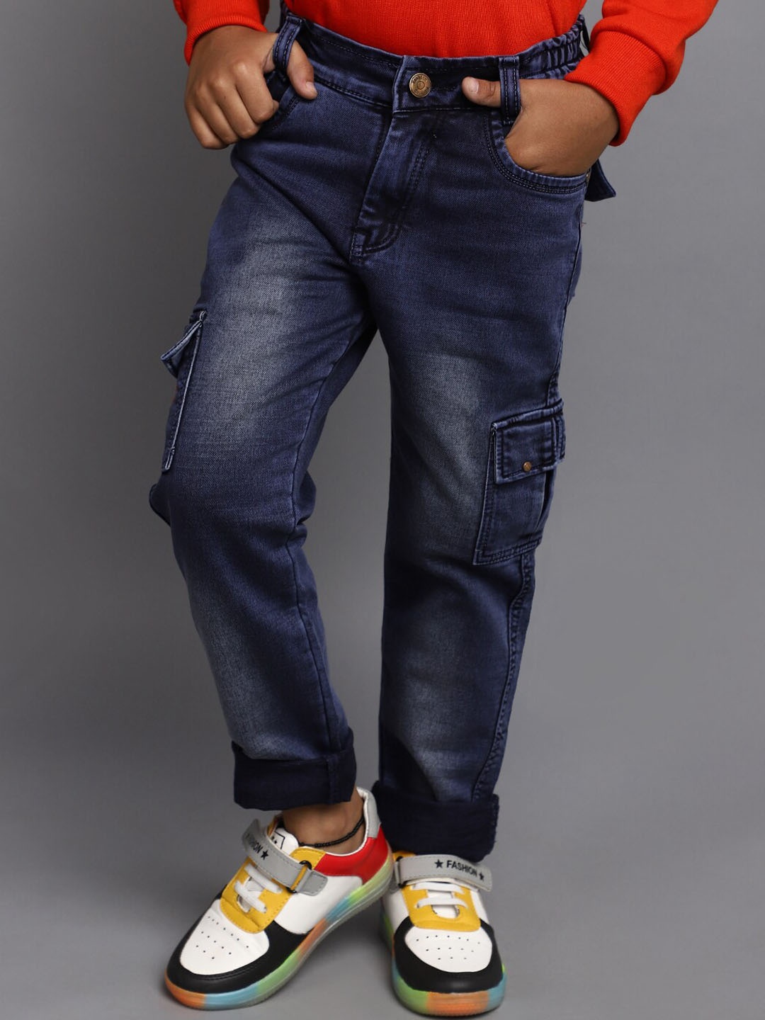 

V-Mart Boys Regular Fit Mid-Rise Light Fade Cotton Jeans, Blue