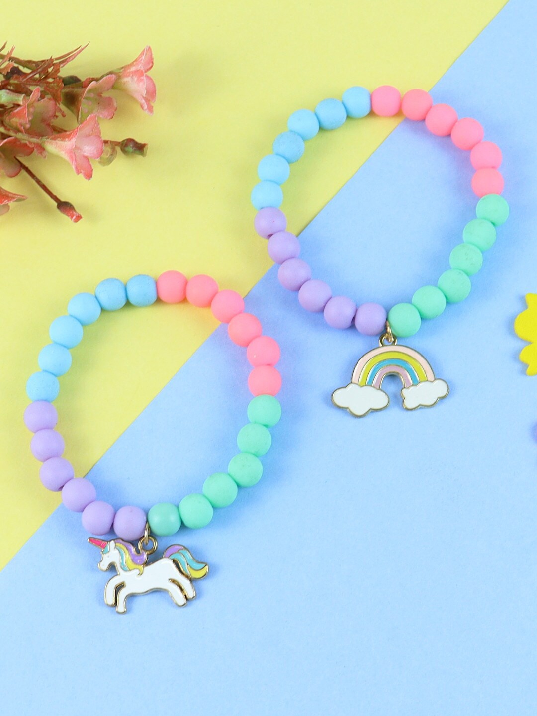 

Asthetika Kids Girls Set Of 2 Beaded Charm Bracelet, Blue