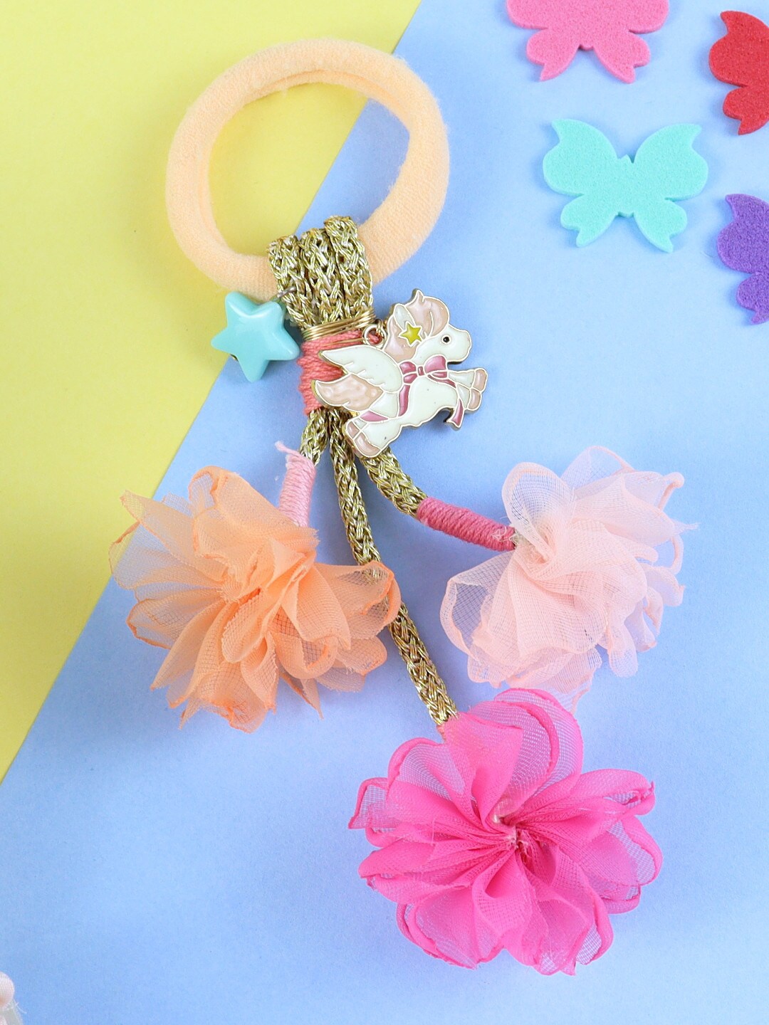 

Asthetika Kids Girls Embellished Ponytail Holders, Orange