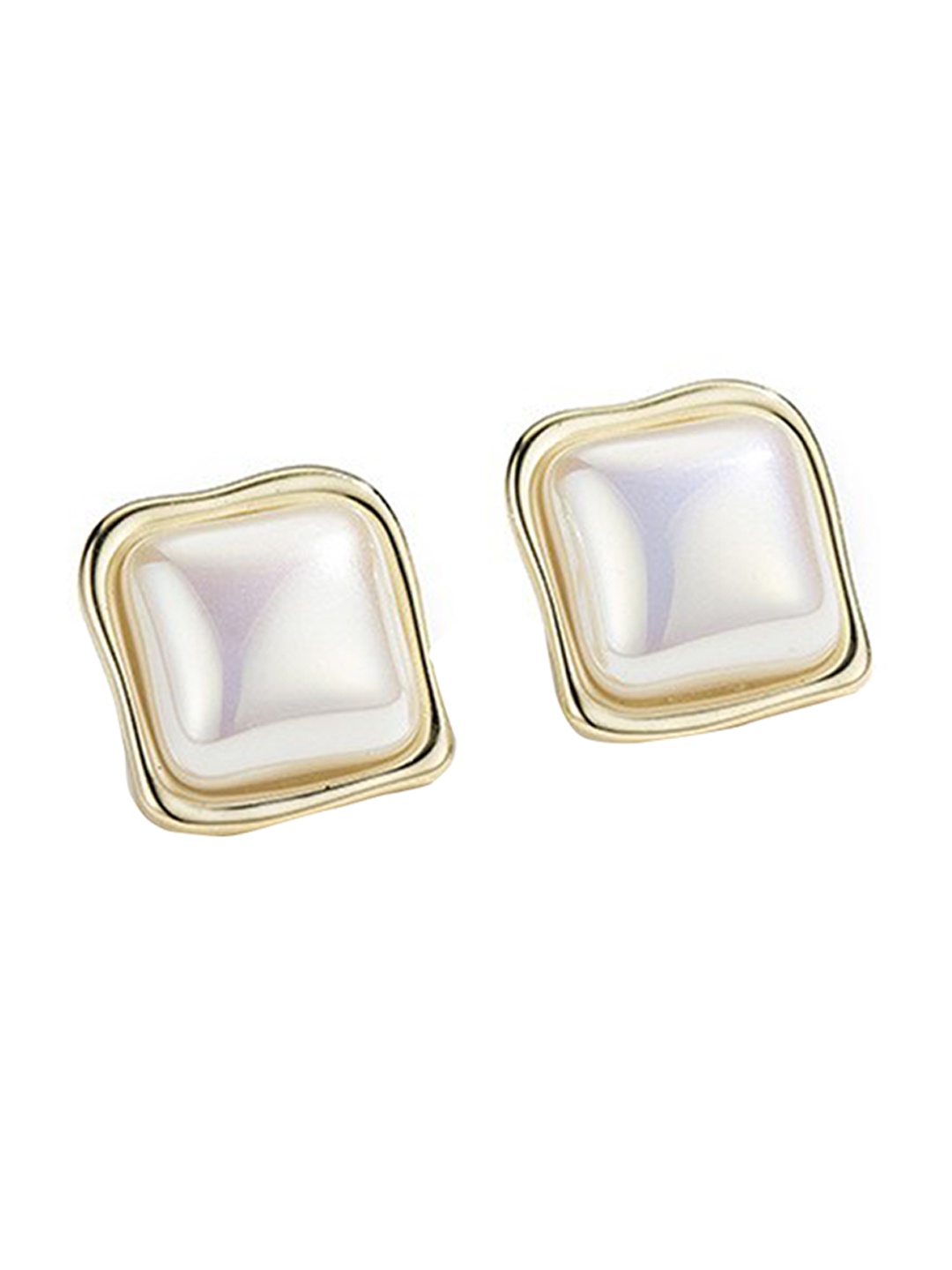 Shining Diva Fashion Gold-Plated Pearls Square Studs Earrings