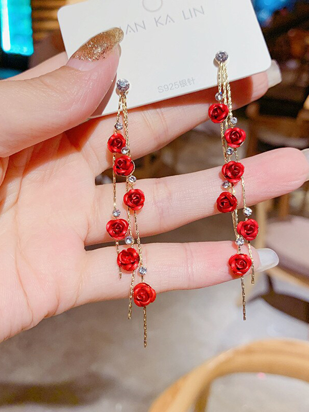 

Shining Diva Fashion Gold-Plated Floral Drop Earrings