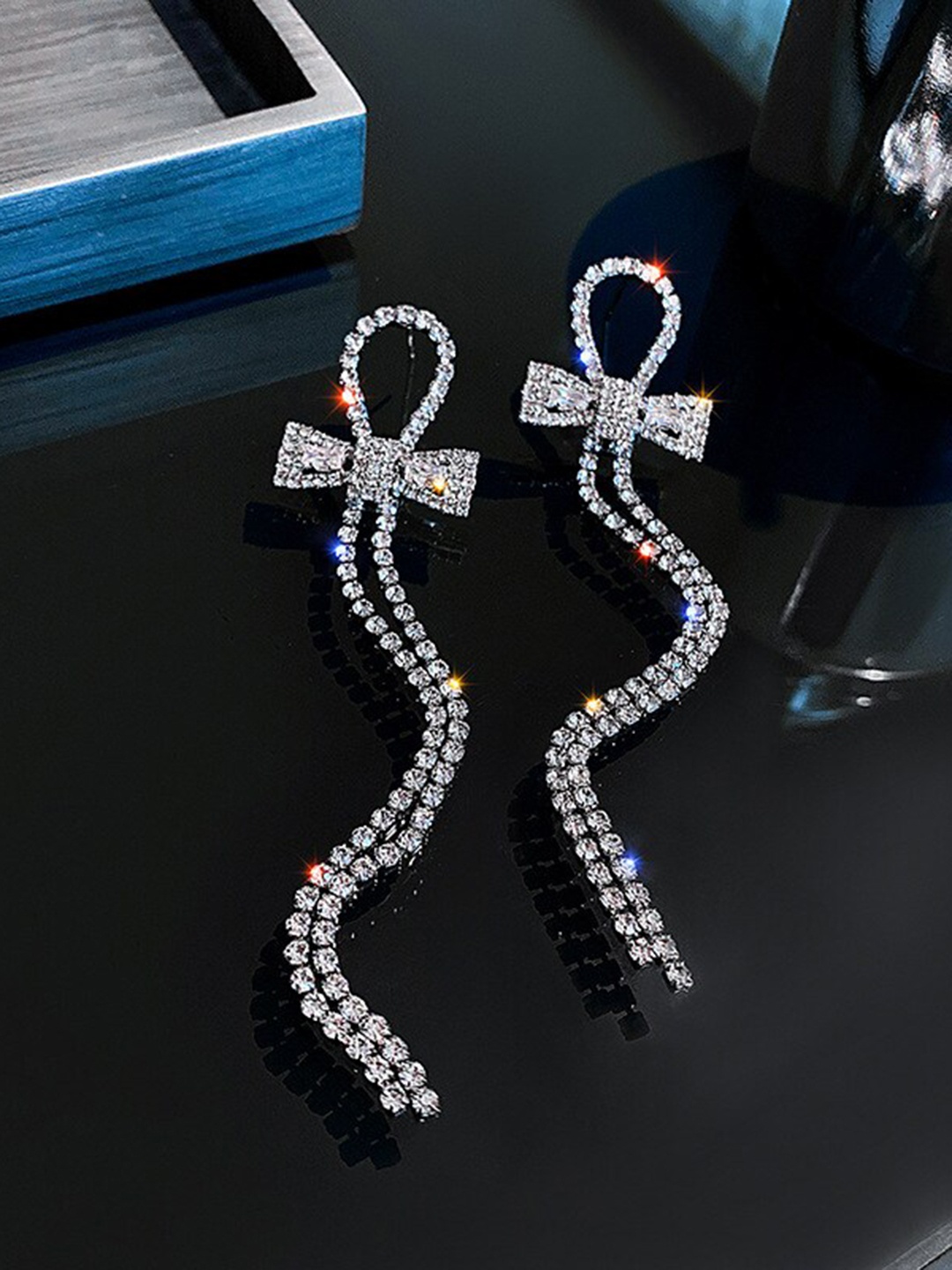 

Shining Diva Fashion Silver-Plated Crystals Stone Studded Contemporary Drop Earrings