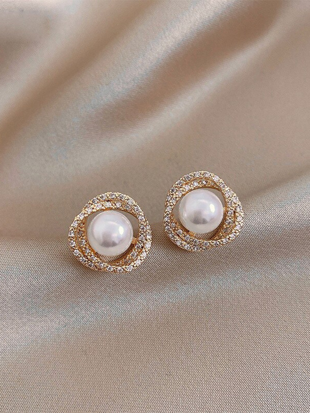

Shining Diva Fashion Gold-Plated Pearl Beaded Circular Shaped Studs Earrings