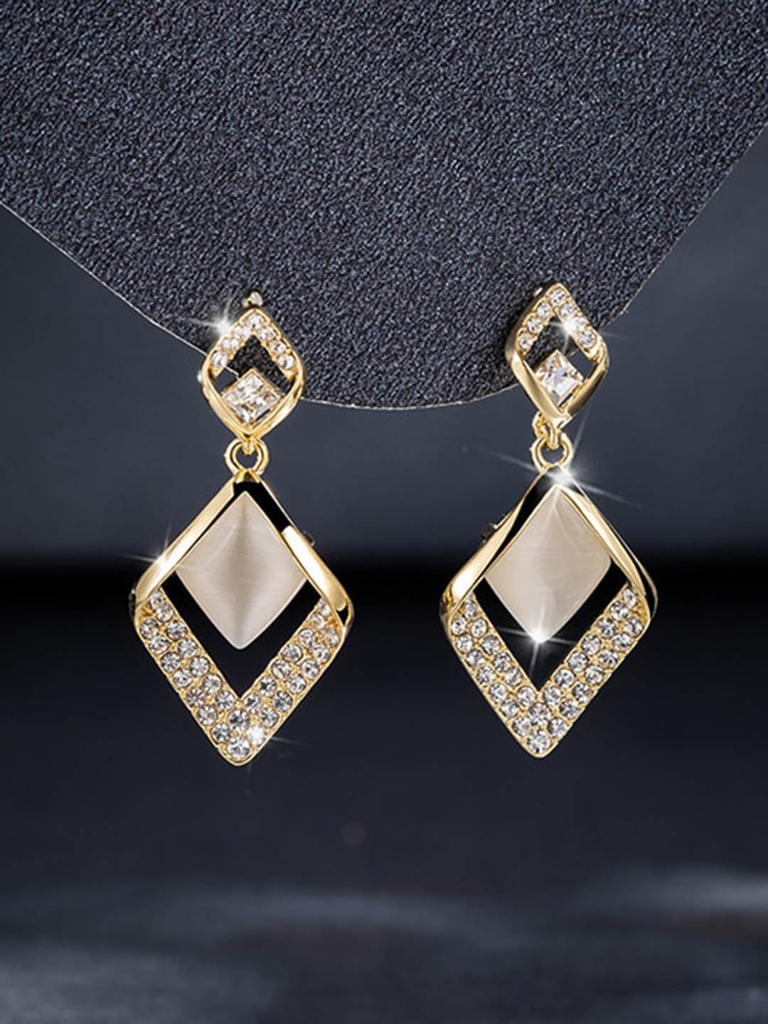 Shining Diva Fashion Gold-Plated Crystals-Studded Geometric-Studded Earrings