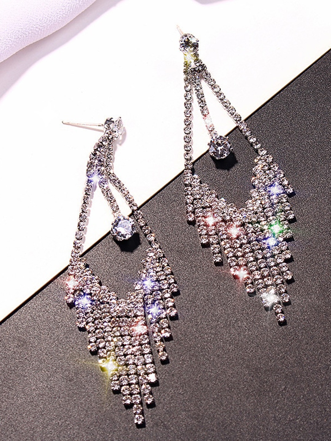 

Shining Diva Fashion Silver-Plated Contemporary Drop Earrings
