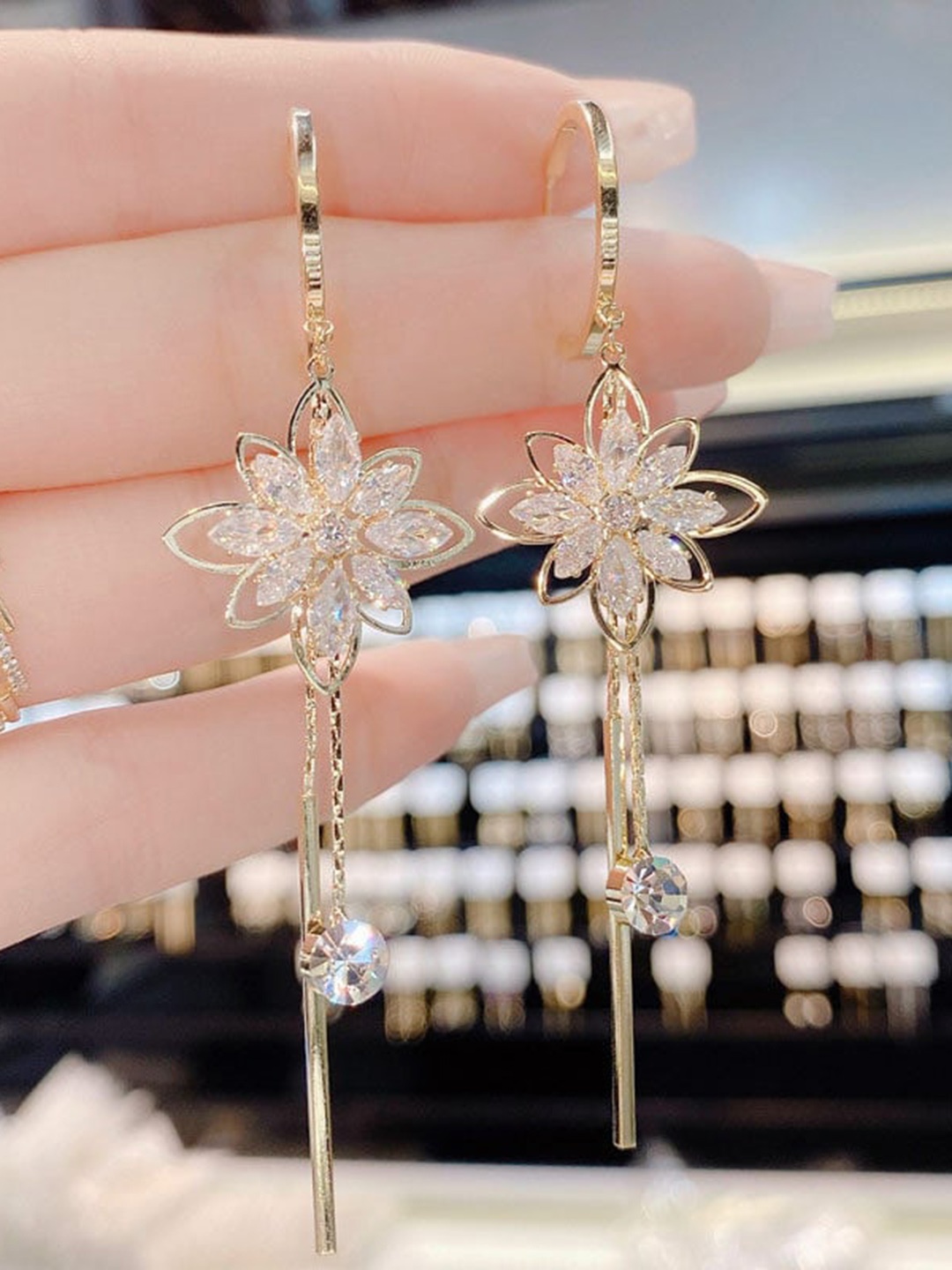 

Shining Diva Fashion Gold-Plated Floral Drop Earrings