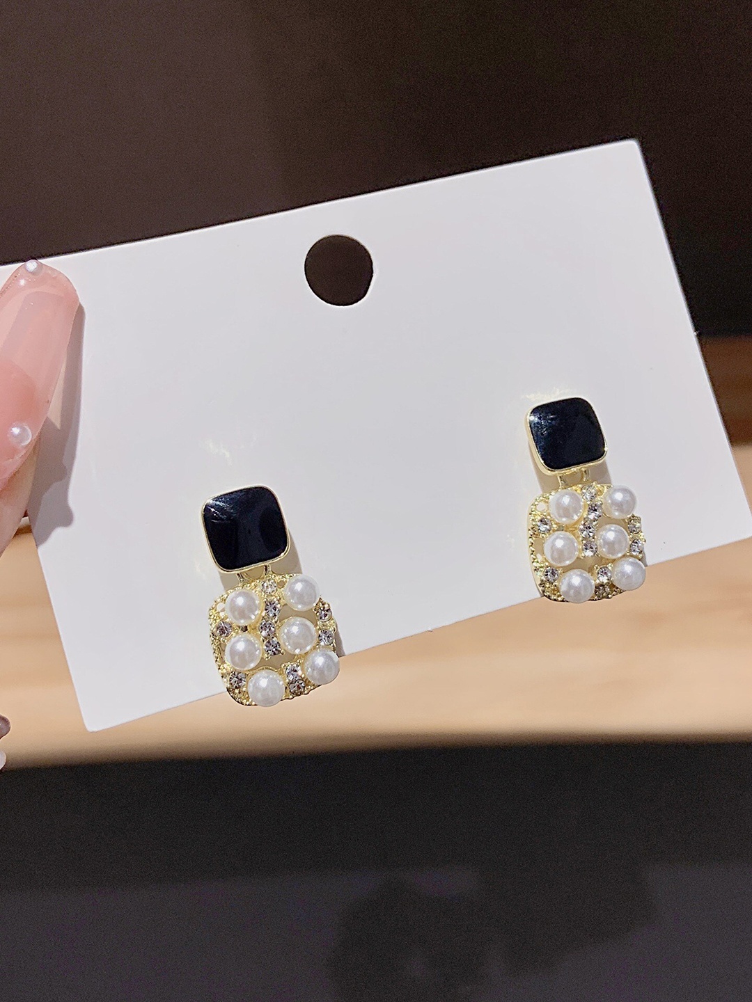 

Shining Diva Fashion Gold-Plated Contemporary Studs Earrings, Black
