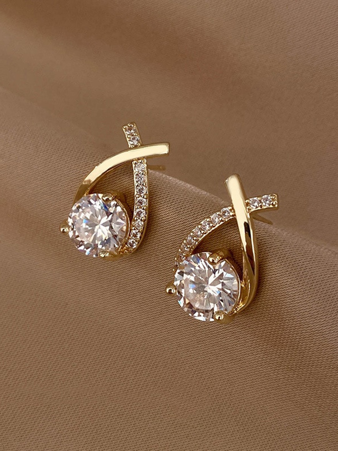 

Shining Diva Fashion Gold-Pleated Contemporary Studs Earrings