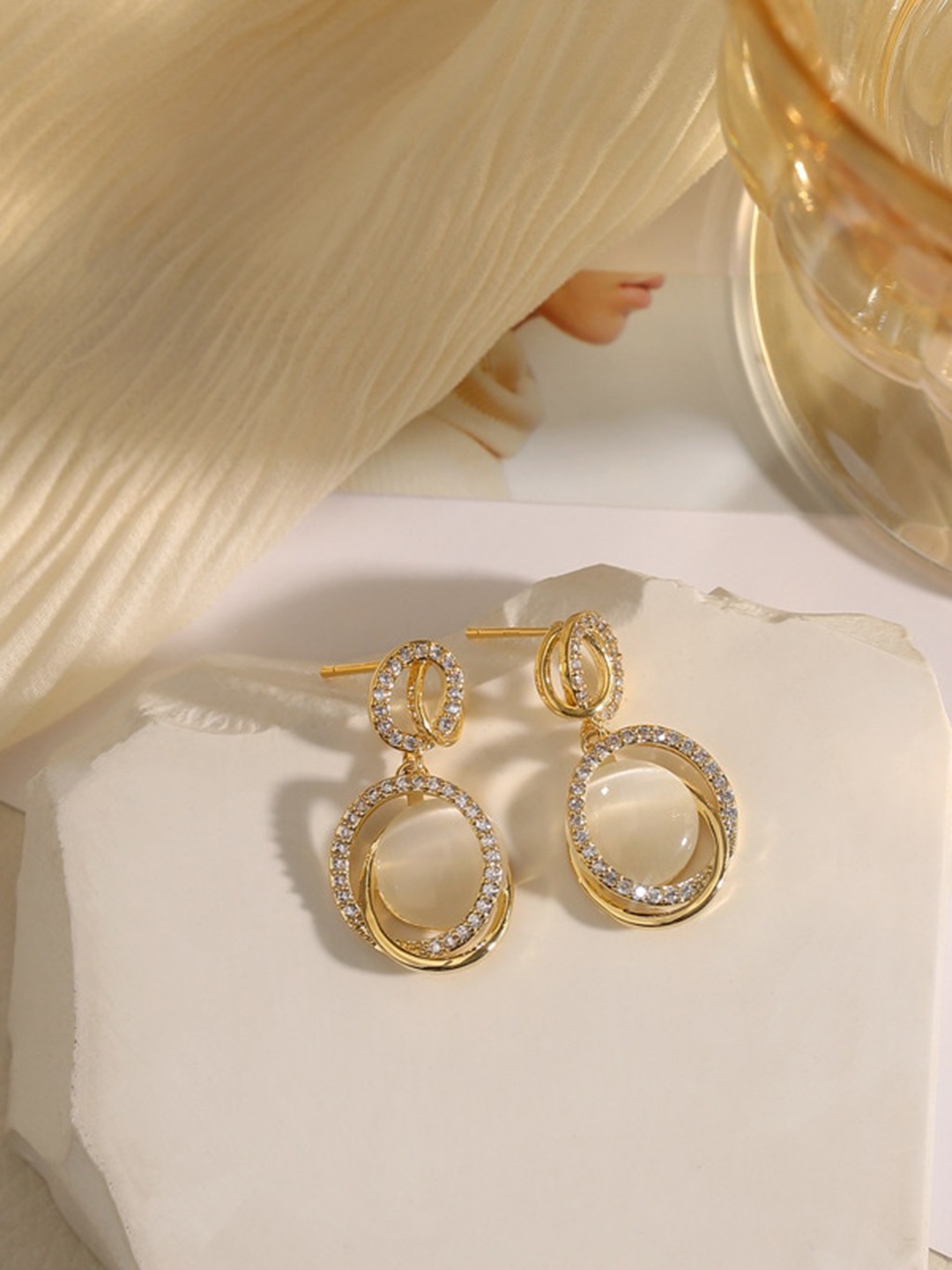 

Shining Diva Fashion Gold-Plated Crystals Stone Studded Contemporary Drop Earrings