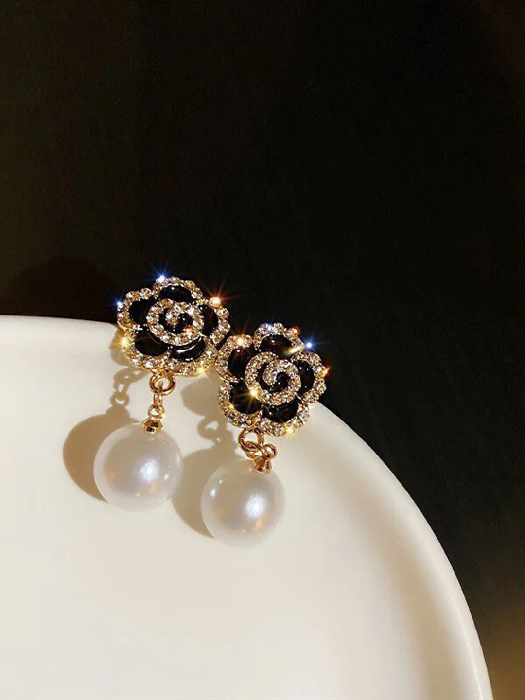 

Shining Diva Fashion Gold-Plated Contemporary Studs Earrings, Black