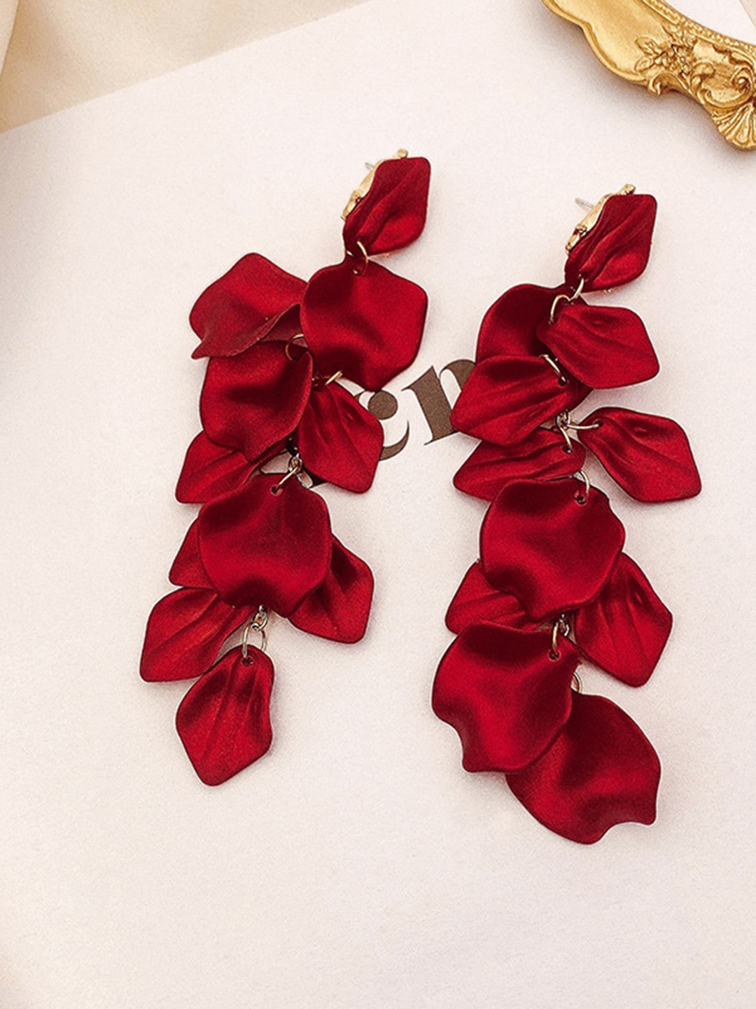 Shining Diva Fashion Gold-Plated Contemporary Drop Earrings, Red