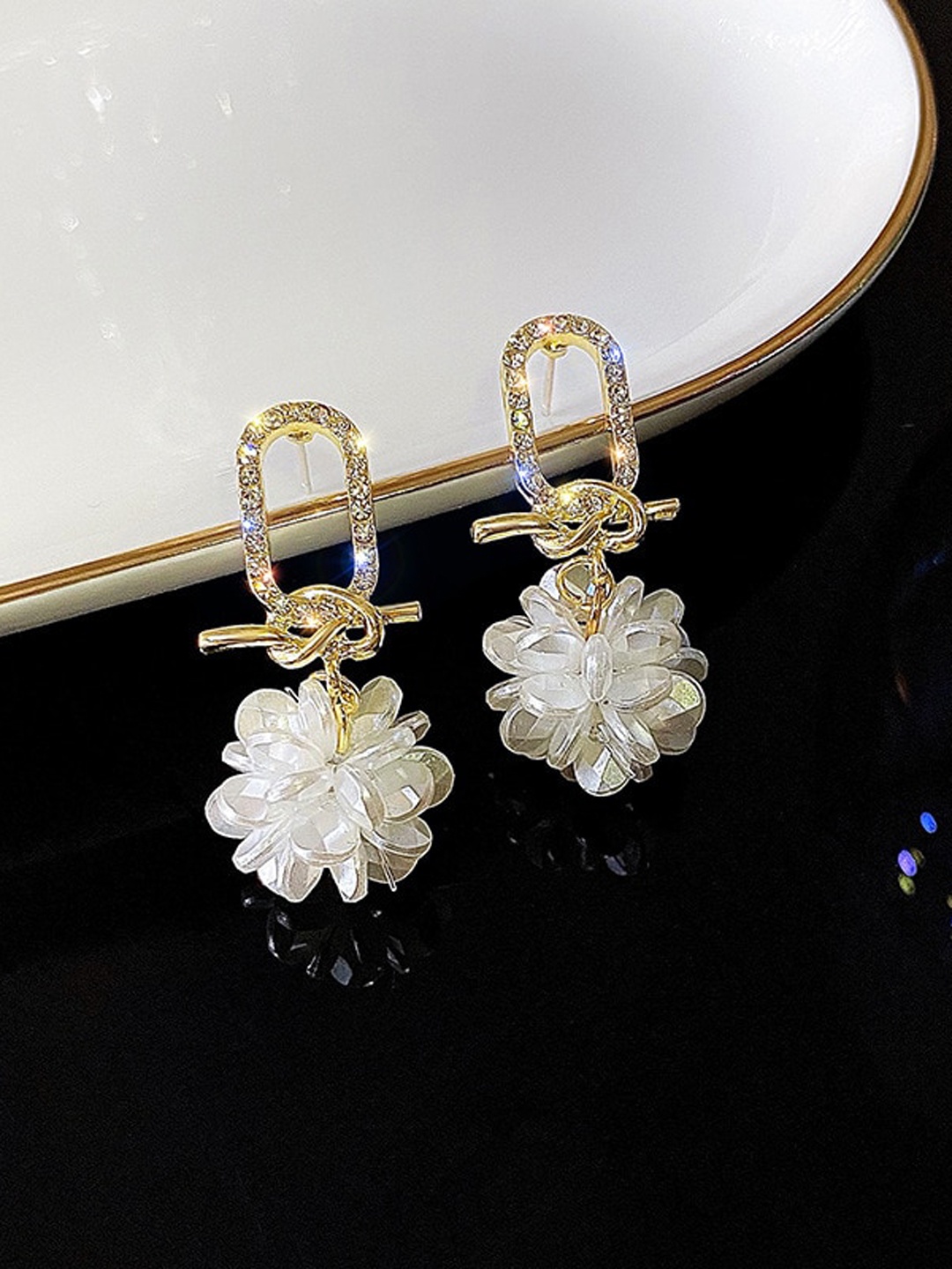 

Shining Diva Fashion Gold Plated Crystals Studded Drop Earrings