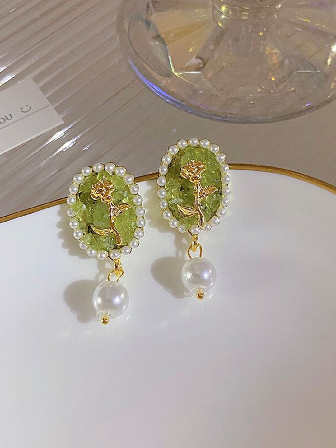 

Shining Diva Fashion Gold-Plated Beaded Contemporary Drop Earrings