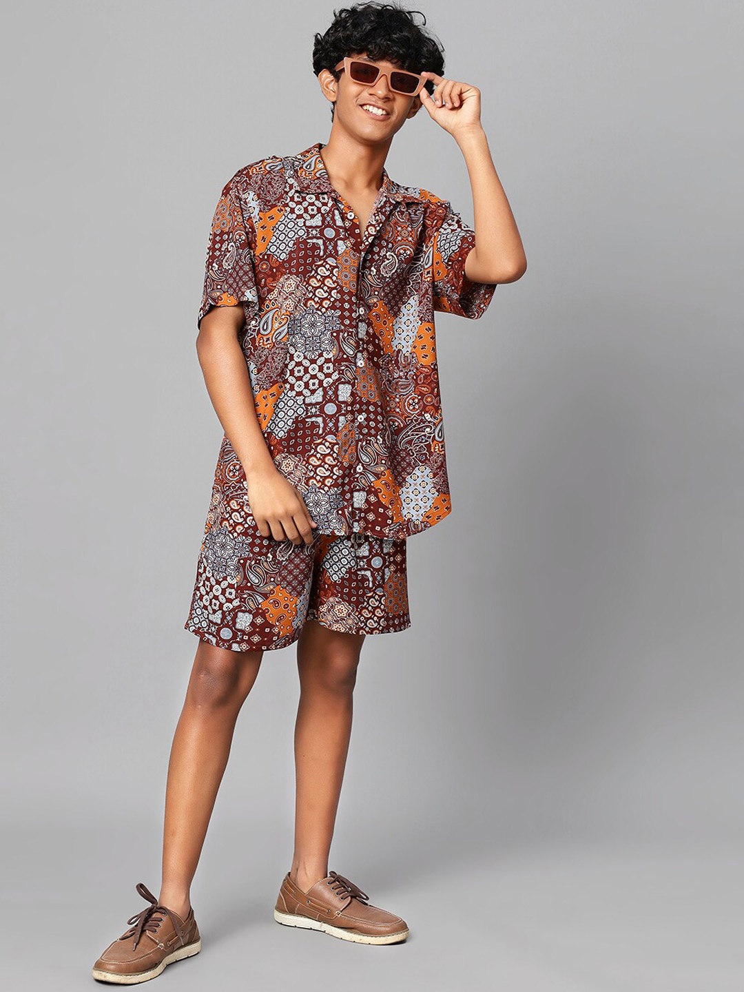 

TeenTrums Boys Printed Shirt With Shorts, Brown